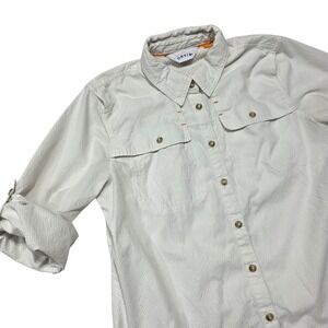 ORVIS Womens Long Sleeve Button Up Shirt Roll Tab Sleeves Textured Off White M